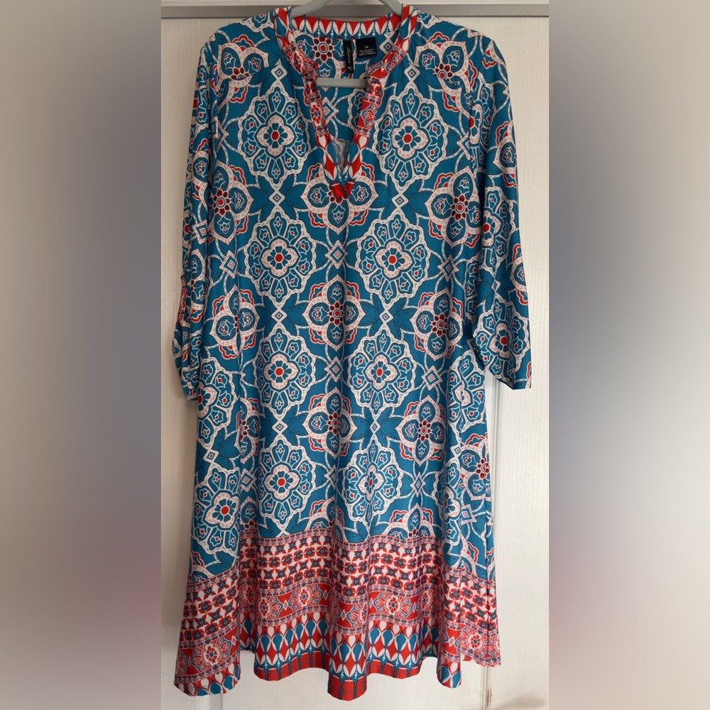 New Directions Vibrant Blue and Red Dress